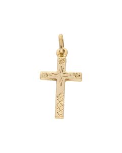 Pre-Owned 9ct Yellow Gold Hollow Patterned Cross Pendant