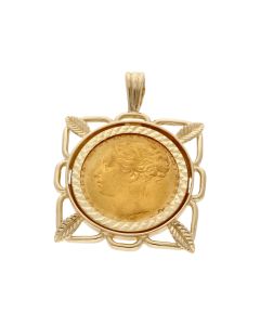 Pre-Owned 1877 Full Sovereign Coin In 9ct Gold Pendant Mount