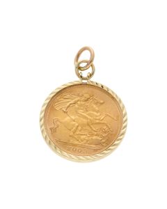 Pre-Owned 2003 Half Sovereign Coin In 9ct Gold Pendant Mount