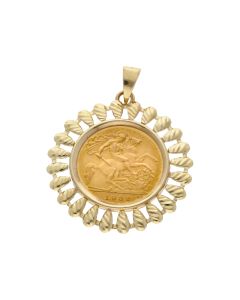 Pre-Owned 1982 Half Sovereign Coin In 9ct Gold Pendant Mount