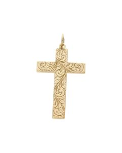 Pre-Owned 9ct Yellow Gold Solid Patterned Cross Pendant