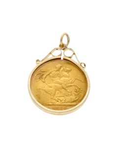 Pre-Owned 1884 Full Sovereign Coin In 9ct Gold Pendant Mount