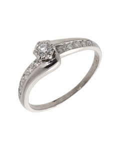 Pre-Owned 9ct White Gold Diamond Solitaire & Shoulder Twist Ring
