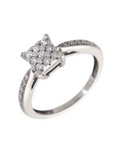 Pre-Owned 9ct White Gold 0.20 Carat Diamond Square Cluster Ring
