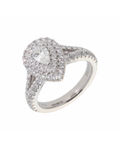 Pre-Owned 18ct White Gold 0.95 Carat Diamond Halo Teardrop Ring