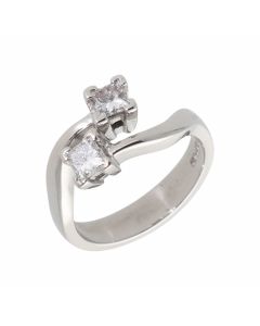 Pre-Owned Palladium Princess Cut Diamond 2 Stone Crossover Ring