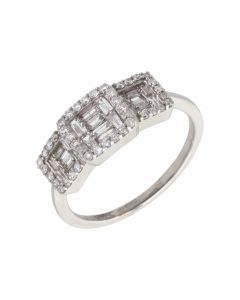 Pre-Owned 9ct White Gold Mixed Cut Diamond Triple Cluster Ring