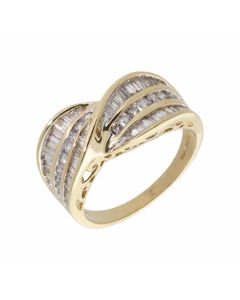 Pre-Owned 14ct Gold Multi Row Mixed Cut Diamond Wave Ring