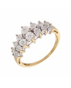 Pre-Owned 9ct Gold Illusion Set Diamond Double Row Dress Ring