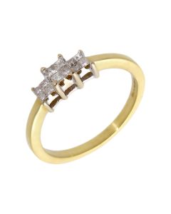 Pre-Owned 18ct Gold Princess Cut Diamond Trilogy Cluster Ring