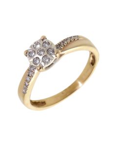 Pre-Owned 9ct Gold 0.20 Carat Illusion Set Diamond Cluster Ring