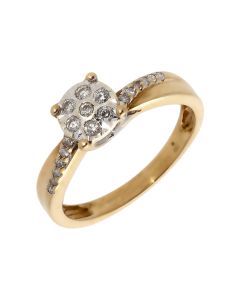 Pre-Owned 9ct Gold 0.20 Carat Illusion Set Diamond Cluster Ring