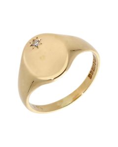 Pre-Owned 9ct Yellow Gold Diamond Set Oval Signet Ring