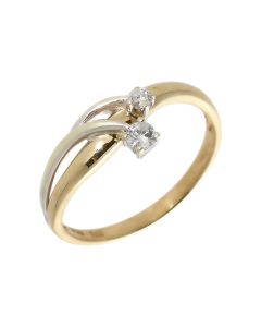 Pre-Owned 9ct Yellow & White Gold 2 Stone Diamond Wave Ring