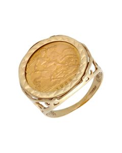 Pre-Owned 1982 Half Sovereign Coin In 9ct Gold Ring Mount