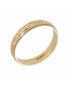 Pre-Owned 9ct Yellow Gold 4mm Patterned Wedding Band Ring