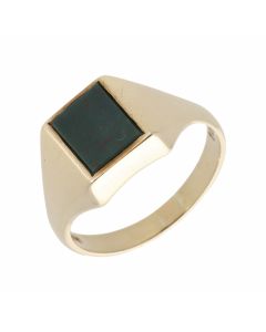Pre-Owned 9ct Yellow Gold Rectangle Bloodstone Signet Ring