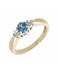 Pre-Owned 9ct Yellow Gold Blue Topaz & Diamond Dress Ring