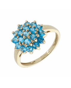 Pre-Owned 9ct Yellow Gold Blue Gemstone Set Cluster Ring