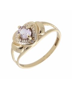 Pre-Owned 9ct Yellow Gold Gemstone Centre Heart Dress Ring