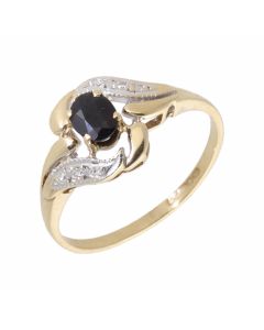 Pre-Owned 9ct Gold Sapphire & Diamond Wave Dress Ring