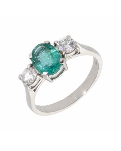 Pre-Owned 18ct White Gold Emerald & Diamond Trilogy Ring