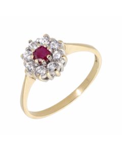 Pre-Owned 9ct Yellow Gold Ruby & Cubic Zirconia Cluster Ring