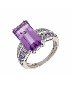 Pre-Owned 9ct White Gold Amethyst & Tanzanite Dress Ring