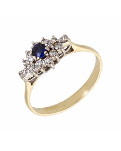 Pre-Owned 18ct Yellow Gold Sapphire & Diamond Cluster Ring