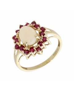 Pre-Owned 9ct Yellow Gold Ruby & Opal Cluster Ring