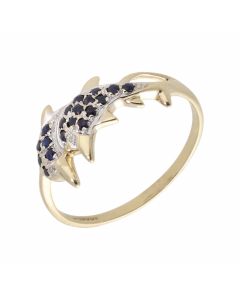 Pre-Owned 9ct Gold Sapphire Set Double Dolphin Dress Ring