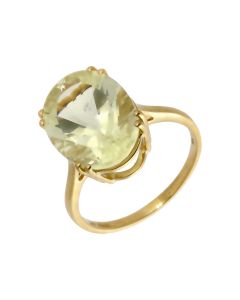 Pre-Owned 9ct Gold Large Green Quartz Solitaire Dress Ring