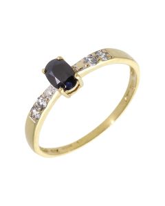 Pre-Owned 9ct Gold Sapphire Solitaire & Gemstone Shoulders Ring