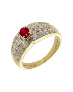 Pre-Owned 9ct Yellow Gold Ruby & Diamond Fancy Band Dress Ring