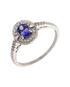 Pre-Owned 9ct White Gold Tanzanite & Diamond Cluster Ring