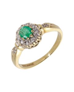 Pre-Owned 9ct Yellow Gold Emerald & Diamond Cluster Ring
