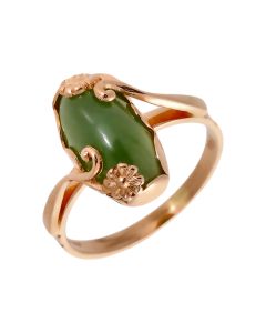 Pre-Owned 14ct Rose Gold Oval Jade Dress Ring