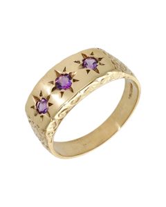 Pre-Owned 9ct Yellow Gold Amethyst Trilogy Signet Ring