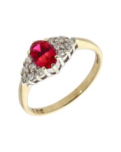 Pre-Owned 9ct Gold Synthetic Ruby & Diamond Cluster Ring