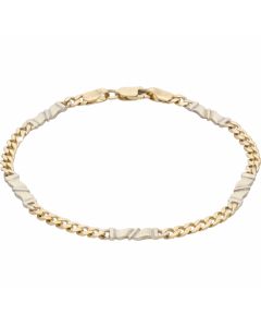 Pre-Owned 14ct Yellow & White Gold Curb & Wave Link Bracelet