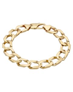 Pre-Owned 9ct Gold 10 Inch Barked & Polished Curb Link Bracelet