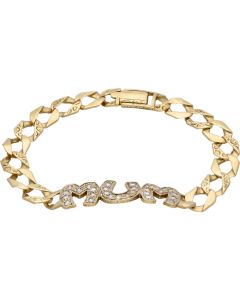 Pre-Owned 9ct Gold 7.25 Inch Cubic Zirconia Mum Curb Bracelet