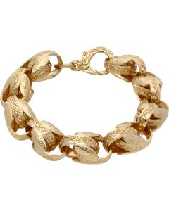 Pre-Owned 9ct Gold 9 Inch Heavy Patterned Tulip Link Bracelet