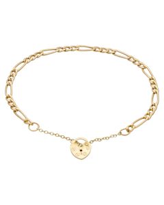 Pre-Owned 9ct Yellow Gold Hollow Figaro Link Padlock Bracelet