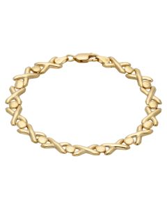 Pre-Owned 9ct Yellow Gold 7.25 Inch Hollow Kiss Link Bracelet