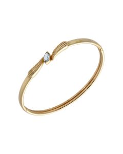 Pre-Owned 9ct Yellow Gold Aquamarine Set Wave Hollow Bangle