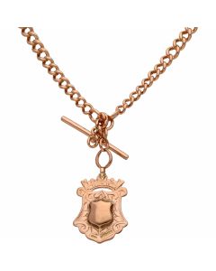 Pre-Owned 9ct Rose Gold Shield Medal & T-Bar Albert Link Chain