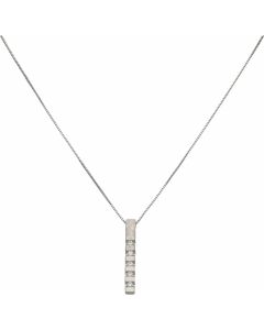 Pre-Owned 18ct Gold Diamond Bar Drop Pendant & Chain Necklace