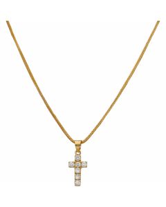 Pre-Owned 18ct Yellow Gold Cubic Zirconia Cross Pendant Necklace