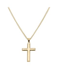 Pre-Owned 9ct Yellow Gold Hollow Cross Pendant & Chain Necklace